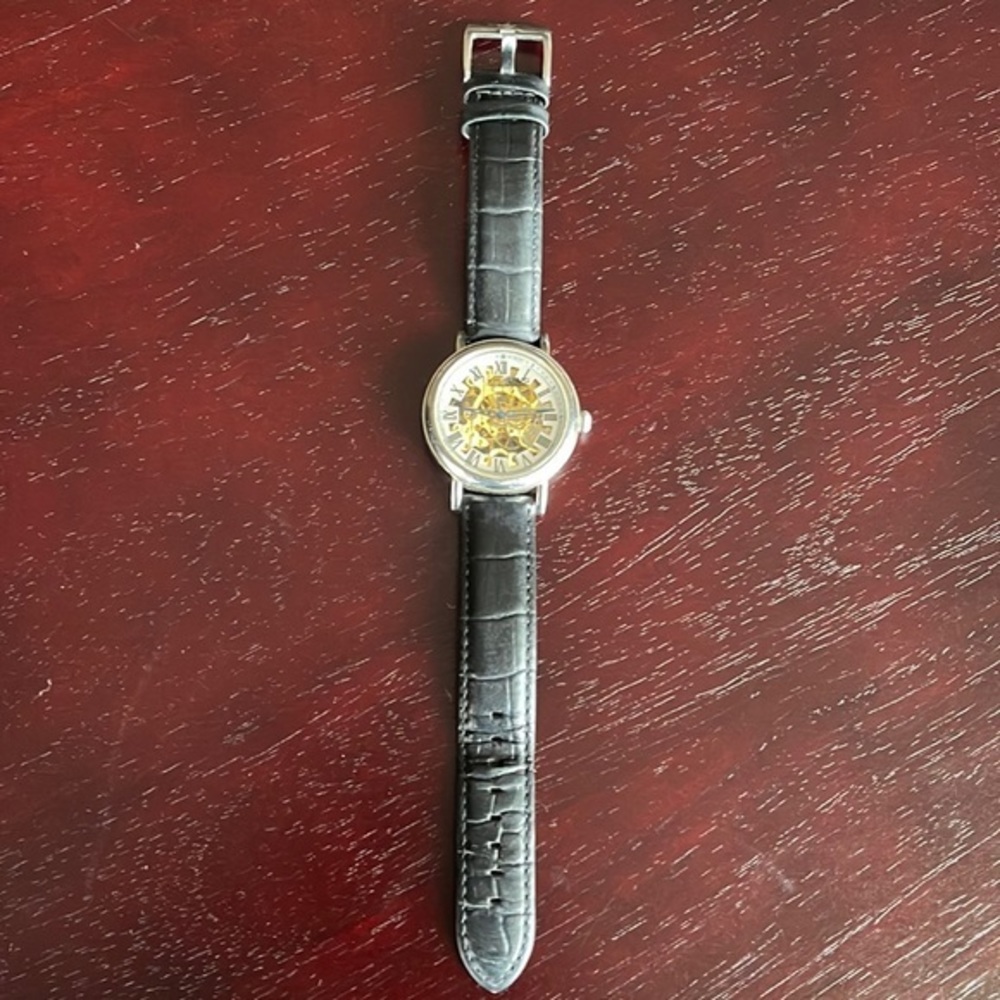 Stuhrling Original Skeleton Watch on Black Leather Band